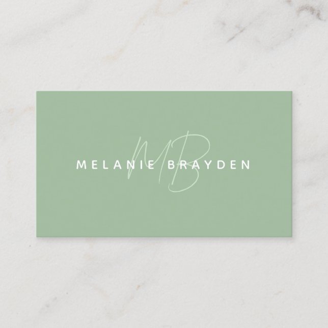 Minimalistiskt Monogram för enkel Elegant Sage Grö Visitkort (Framsida)