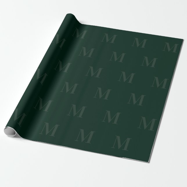 Minimalistiskt monogram för modern djupskog Grönt Presentpapper (Utrullad)