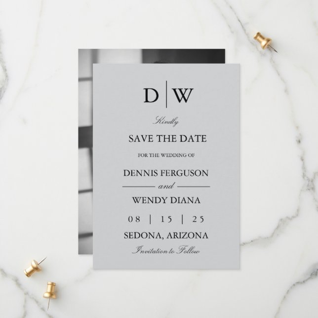 Minimalistiskt Monogram Foto Spara Datumet (Fram/Back In Situ)