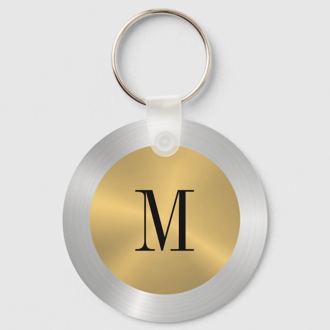 Minimalistiskt monogram Guld & Silver Nyckelring (Framsida)