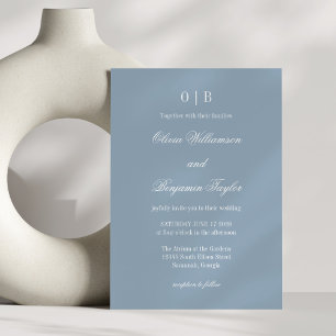 Minimalistiskt monogram klassiskt dammblått Bröllo Inbjudningar