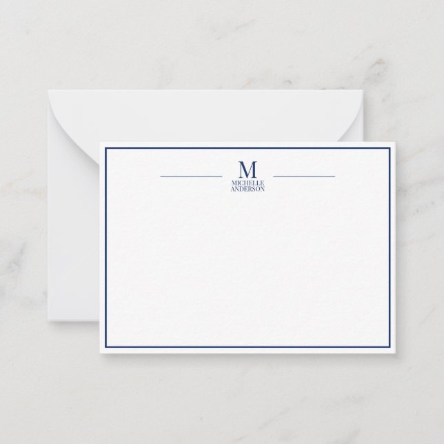Minimalistiskt Monogram Namn Kant Navy & Vit Anteckningskort (Framsida)