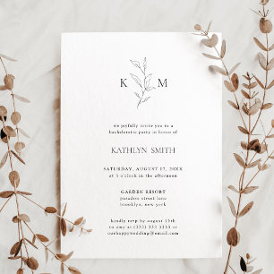 Minimalistiskt Monogram Olive Löv Bachelorette Par Inbjudningar