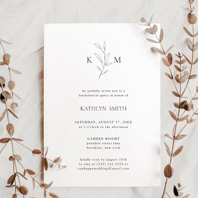 Minimalistiskt Monogram Olive Löv Bachelorette Par Inbjudningar (Skapare uppladdad)