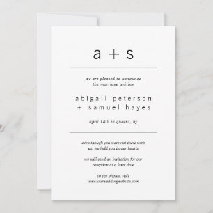 Minimalistiskt monogram Photo Bröllop Elopement Meddelande