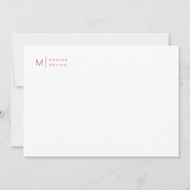 Minimalistiskt Monogram Ro Red Corresponcard Anteckningskort (Framsida)