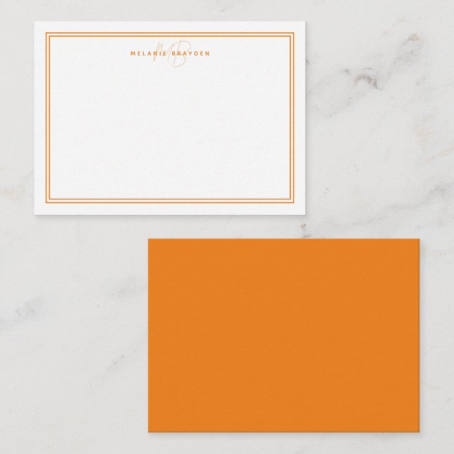 Minimalistiskt Monogram två Gräns med enkel Orange Anteckningskort (Fram/baksida)