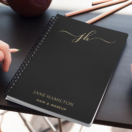Minimalistiskt monogramskript Namn Black Guld Anteckningsbok