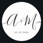 Minimalistiskt monogramskript Personligt bröllp-da Runt Klistermärke<br><div class="desc">Höj bröllop-informationen med Minimalistisk Monogram-skript Personligt bröllp-datummärkning. Den här elegant- och personligen-klistermärket gör att du får en smula sofistikerad på bröllop-skrivbordet, så att du kan visa ditt monogram och din bröllop-dejt på ett enkelt men otrevligt sätt. Dekalen har en minimalistisk skriptutformning som exuderar tidlös elegans. Ditt anpassningsbar monogram och bröllop-datum...</div>