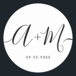 Minimalistiskt monogramskript Personligt bröllp-da Runt Klistermärke<br><div class="desc">Höj bröllop-informationen med Minimalistisk Monogram-skript Personligt bröllp-datummärkning. Den här elegant- och personligen-klistermärket gör att du får en smula sofistikerad på bröllop-skrivbordet, så att du kan visa ditt monogram och din bröllop-dejt på ett enkelt men otrevligt sätt. Dekalen har en minimalistisk skriptutformning som exuderar tidlös elegans. Ditt anpassningsbar monogram och bröllop-datum...</div>