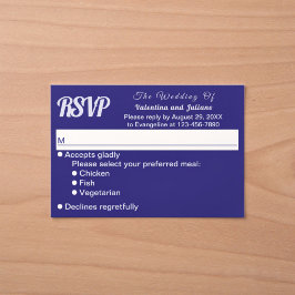 Minimalistiskt mörkblått bröllops-RSVP OSA Kort