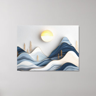 Minimalistiskt mosaikbergslandskap med Golden Canvastryck