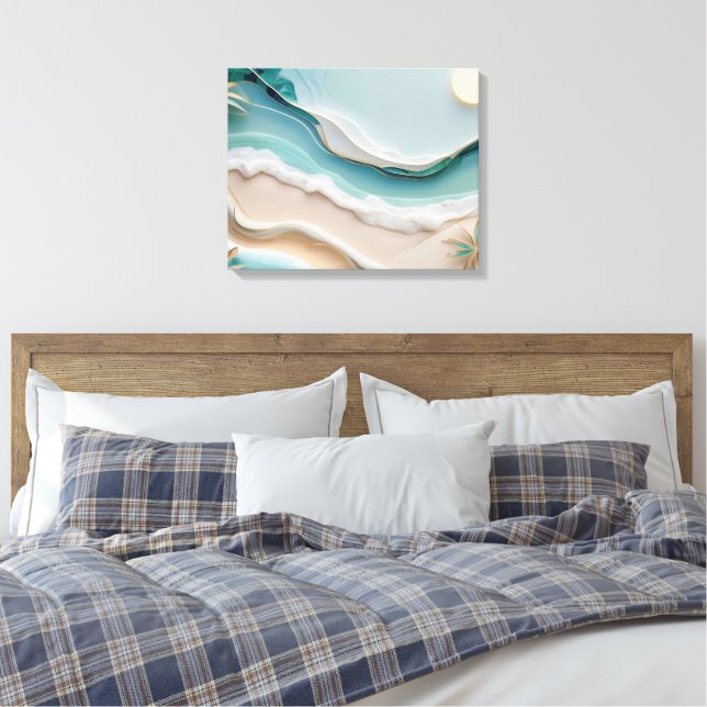 Minimalistiskt mosaikstrandskap med Handflatan Trä Canvastryck (Insitu (sovrum))