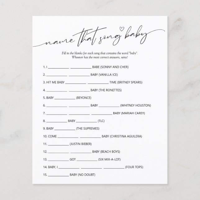 Minimalistiskt Namn som Sång Baby Shower-matchen (Framsida)