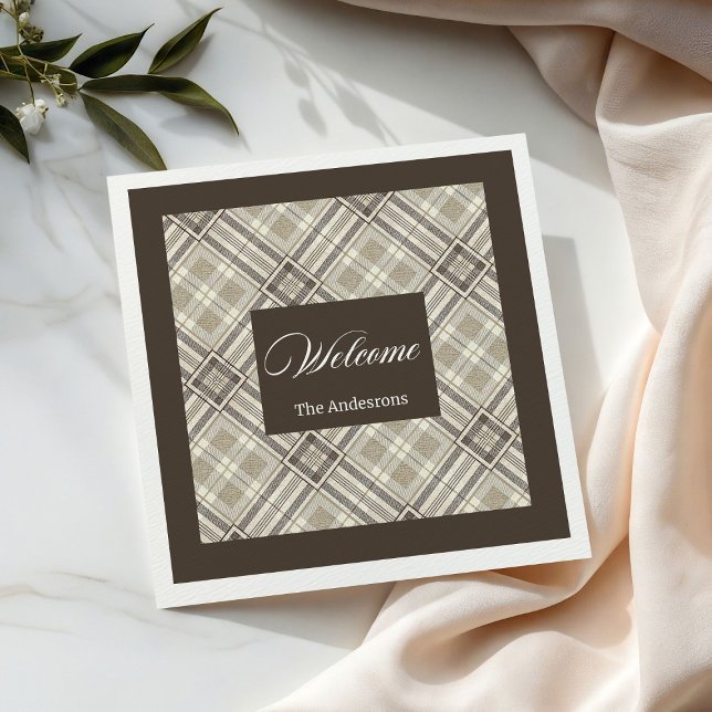Minimalistiskt Napkins eget namn Beige Ivory Brown Pappersservett (Minimalist Napkins Custom Name Beige Ivory Brown)