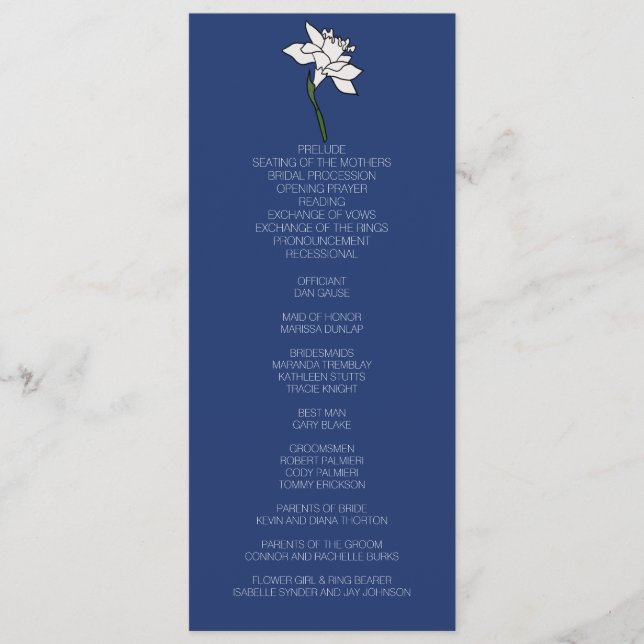 Minimalistiskt Narcissus-Bröllopsprogram Program (Framsida)