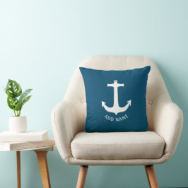 Minimalistiskt nautiskt ankchor Ocean Blue Kudde