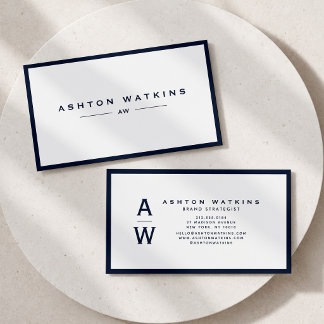 Minimalistiskt Navblått Monogram Professionellt Visitkort