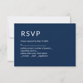 Minimalistiskt Navblått RSVP-kort OSA Kort