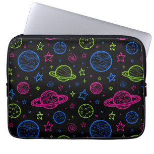 Minimalistiskt neonrymd- och planetmönster för nat laptop fodral