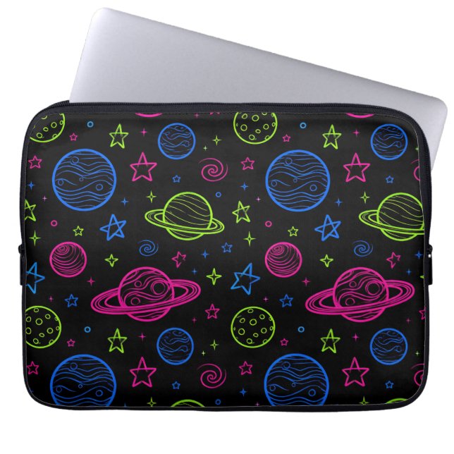 Minimalistiskt neonrymd- och planetmönster för nat laptop fodral (Framsidan)