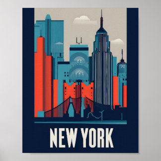 Minimalistiskt New York liggande - platt vektorkon Poster
