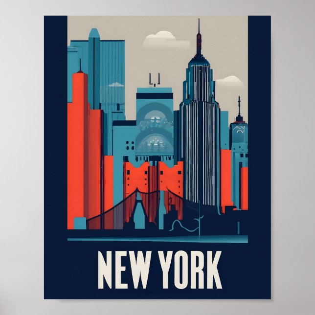Minimalistiskt New York liggande - platt vektorkon Poster (Framsidan)