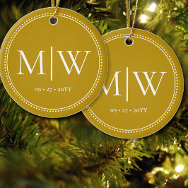 Minimalistiskt Newlyweds Monogram Guld Helgdag Julgransprydnad Keramik