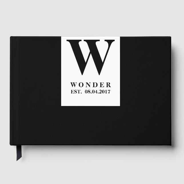 Minimalistiskt Nygift Logo | Svart Bröllopsmonogra Gästböcker (Framsida)