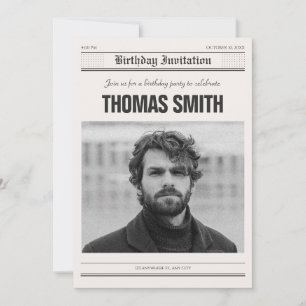 Minimalistiskt nyhetsblad poster fotofödelsedag inbjudningar