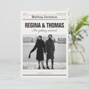Minimalistiskt nyhetsblad poster fotot bröllop inbjudningar