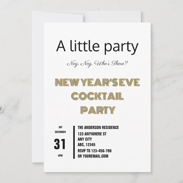 Minimalistiskt nytt år Kväll Cocktail Party Inbjudningar (Framsida)