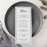 Minimalistiskt och enkelt skalopserat menykort för meny<br><div class="desc">Denna minimalistiska bröllop-meny är designad att samordna med vår Scalloped Gräns Collection och har en klassisk utformning med en unik tvist - det skalopade gräns är ett av ett slag och kommer säkerligen att tillföra denna moderna inbjudan en viss återkänsla. Om du vill fånga din gästs uppmärksamhet med den här...</div>