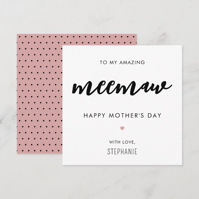 Minimalistiskt och modernt Meemaw Grandma Mors dag Kort (Fram/baksida)