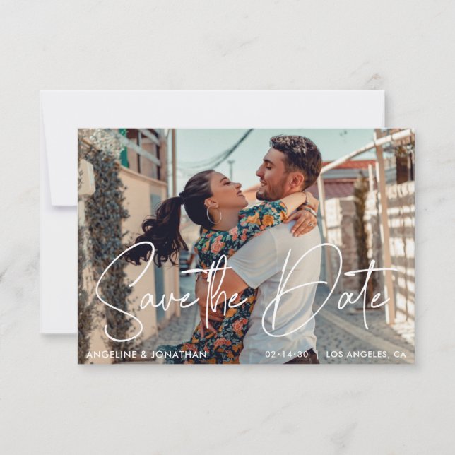 Minimalistiskt och modernt spara Bröllop-fotoinfoi Inbjudningar (Framsida)