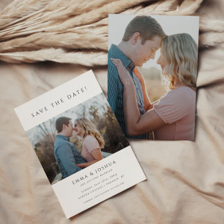 Minimalistiskt och modernt Vit 2-foto Bröllop Spara Datumet