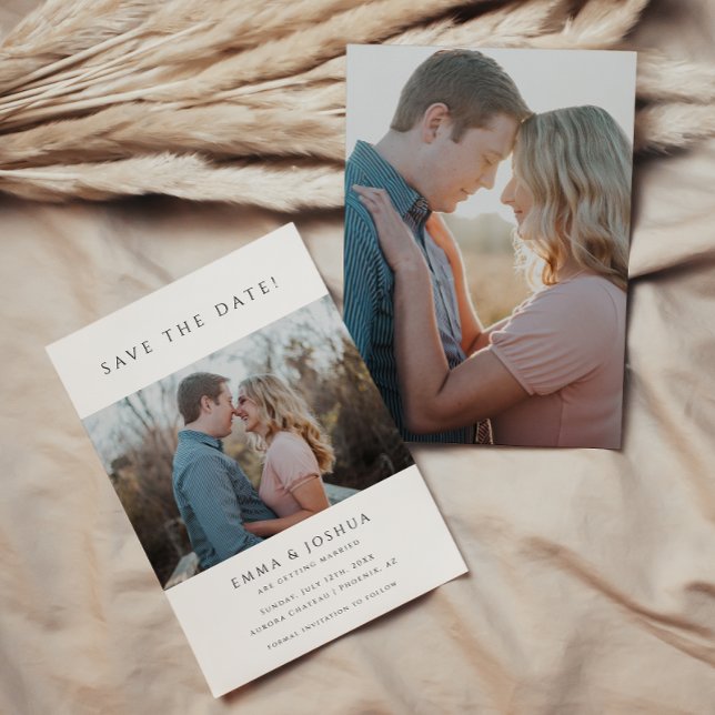 Minimalistiskt och modernt Vit 2-foto Bröllop Spara Datumet (Skapare uppladdad)