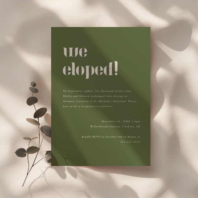 Minimalistiskt Oliv grönt Bröllop Elopement & Part Inbjudningar (Skapare uppladdad)