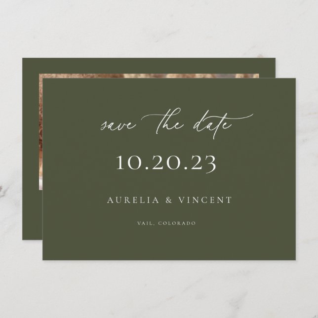 Minimalistiskt Oliv grönt Bröllop spara datum Spara Datumet (Fram/baksida)