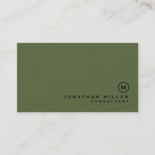 Minimalistiskt Oliv grönt monogram Visitkort