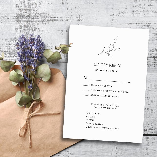 Minimalistiskt olive Löv Gren Modern Garden Wedand OSA Kort (Skapare uppladdad)