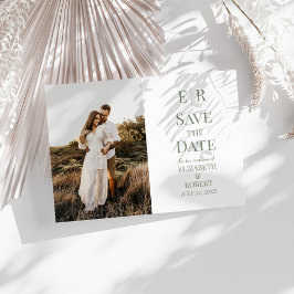 Minimalistiskt Olive Monogram-foto spara datumkort Inbjudningar