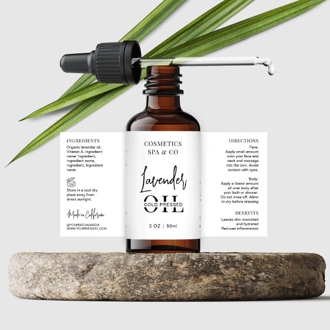 Minimalistiskt omslag av kosmetiskt Flaska runt pr Fraktsedel (Minimalist black & white dropper wrap around bottle labels)