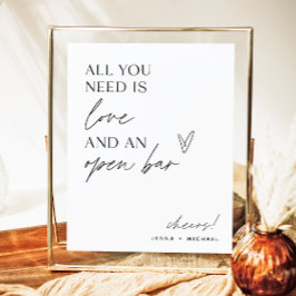 Minimalistiskt Open Pub-tecken | Modern Bröllop Pu Poster