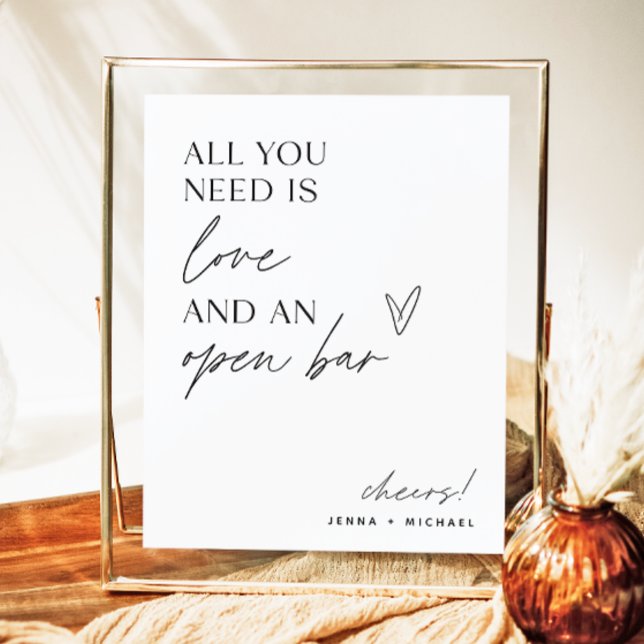 Minimalistiskt Open Pub-tecken | Modern Bröllop Pu Poster (Skapare uppladdad)