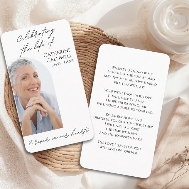 Minimalistiskt operatorkort visitkort (Minimalist Celebration of Life Arch Photo Prayer
)