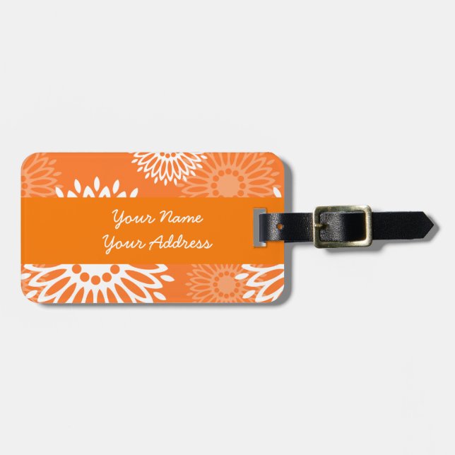 Minimalistiskt Orange Mandala-geometriskt Blommöns Bagagebricka (Horisontell Framsida)