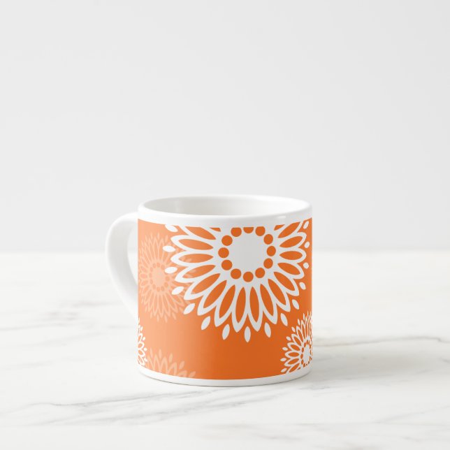 Minimalistiskt Orange Mandala-geometriskt Blommöns Espressomugg (Framsida vänster)