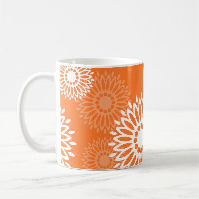Minimalistiskt Orange Mandala-geometriskt Blommöns Kaffemugg (Vänster)