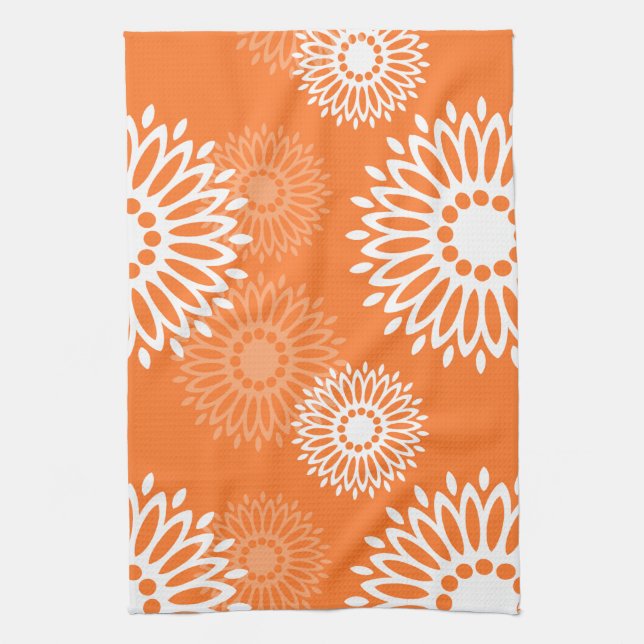 Minimalistiskt Orange Mandala-geometriskt Blommöns Kökshandduk (Vertikal)